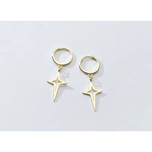 NEW Gold Star Dangle Hoop Earrings | Yellow Gold Over 925 Sterling Silver